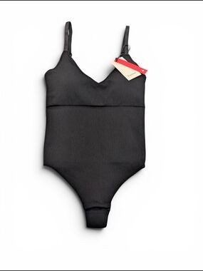 Popilush Ribbed Black V-Neck Shapewear Bodysuit New With Tags Size M/L